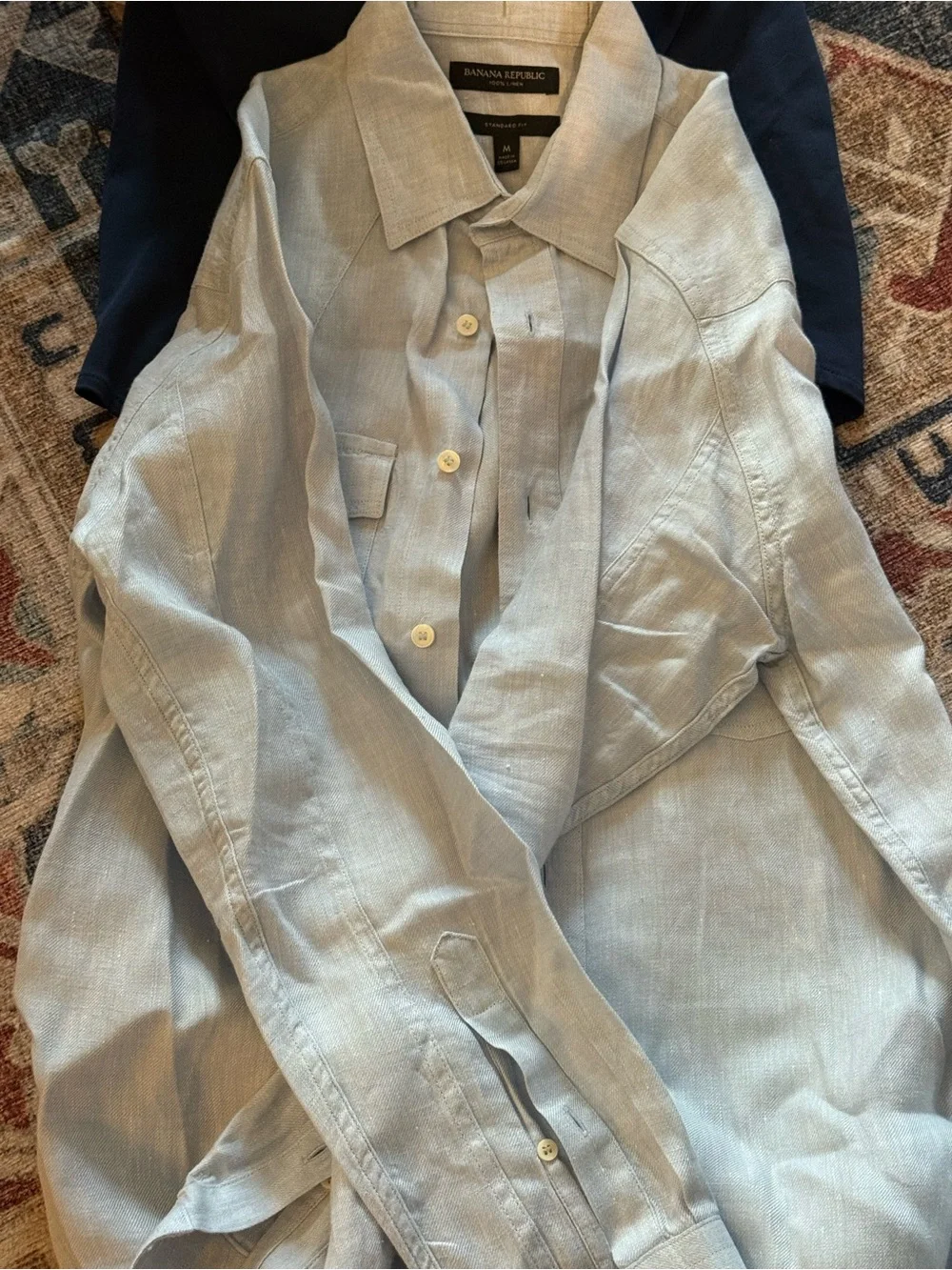 Banana Republic Light Blue Linen Shirt-Style Jacket